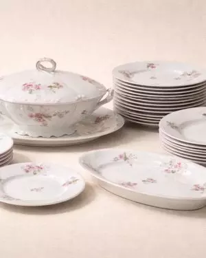 Vajilla de Limoges flores rosas 48 piezas