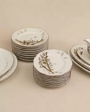 Vajilla porcelana París motivos pájaros 27 piezas