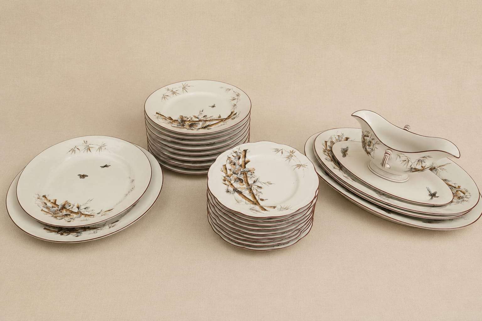 Vajilla porcelana París motivos pájaros 27 piezas