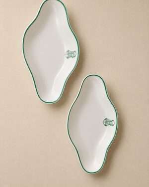 Pareja de rabaneras de porcelana con filo verde