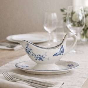 Salsera francesa de loza pintada a mano