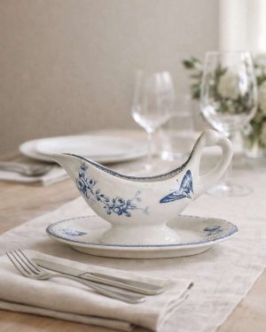 Salsera francesa de loza pintada a mano